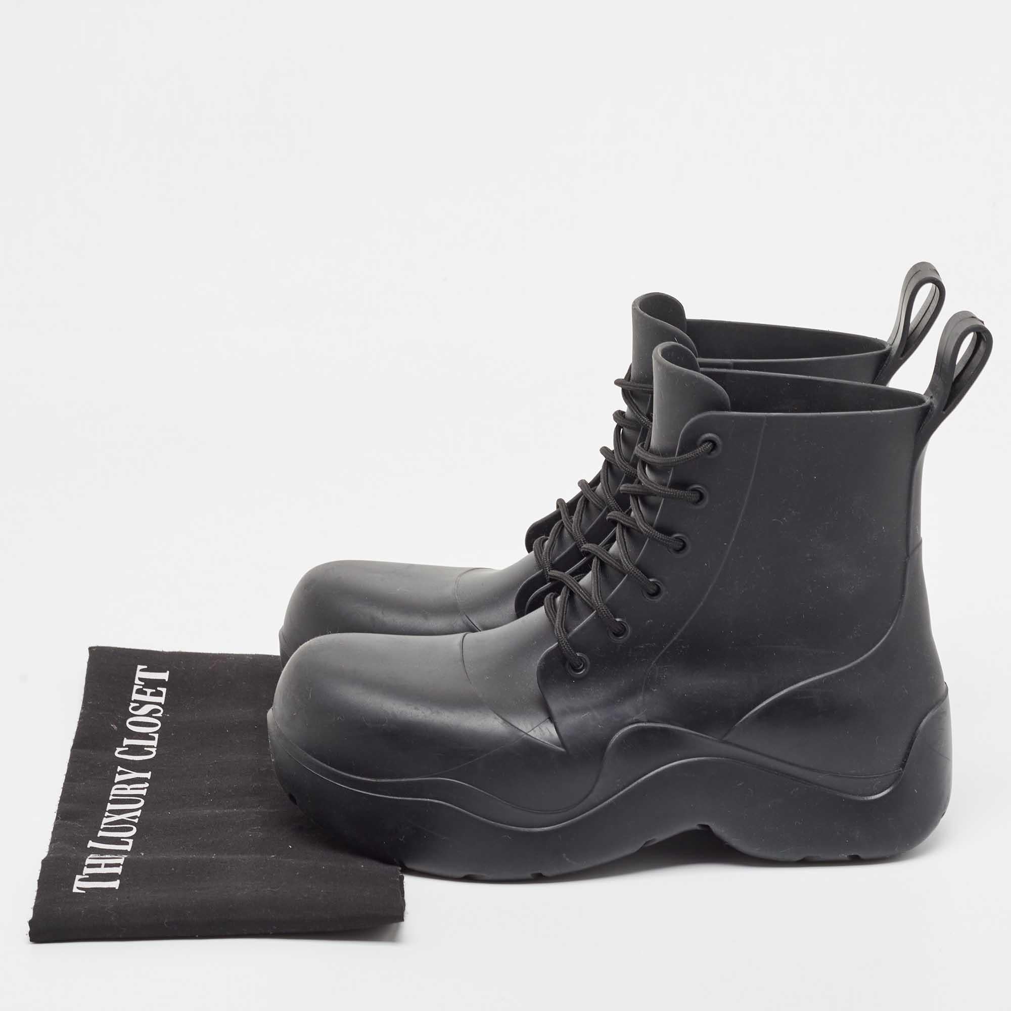 Bottega Veneta Black Rubber Lace Up Puddle Boots Size 41 For Sale 5