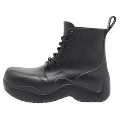 Bottega Veneta Black Rubber Lace Up Puddle Boots Size 41