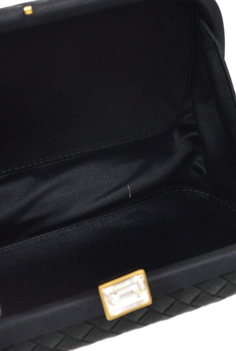 Bottega Veneta Black Satin Crystal Gold Woven Tassel Evening Clutch Bag 2