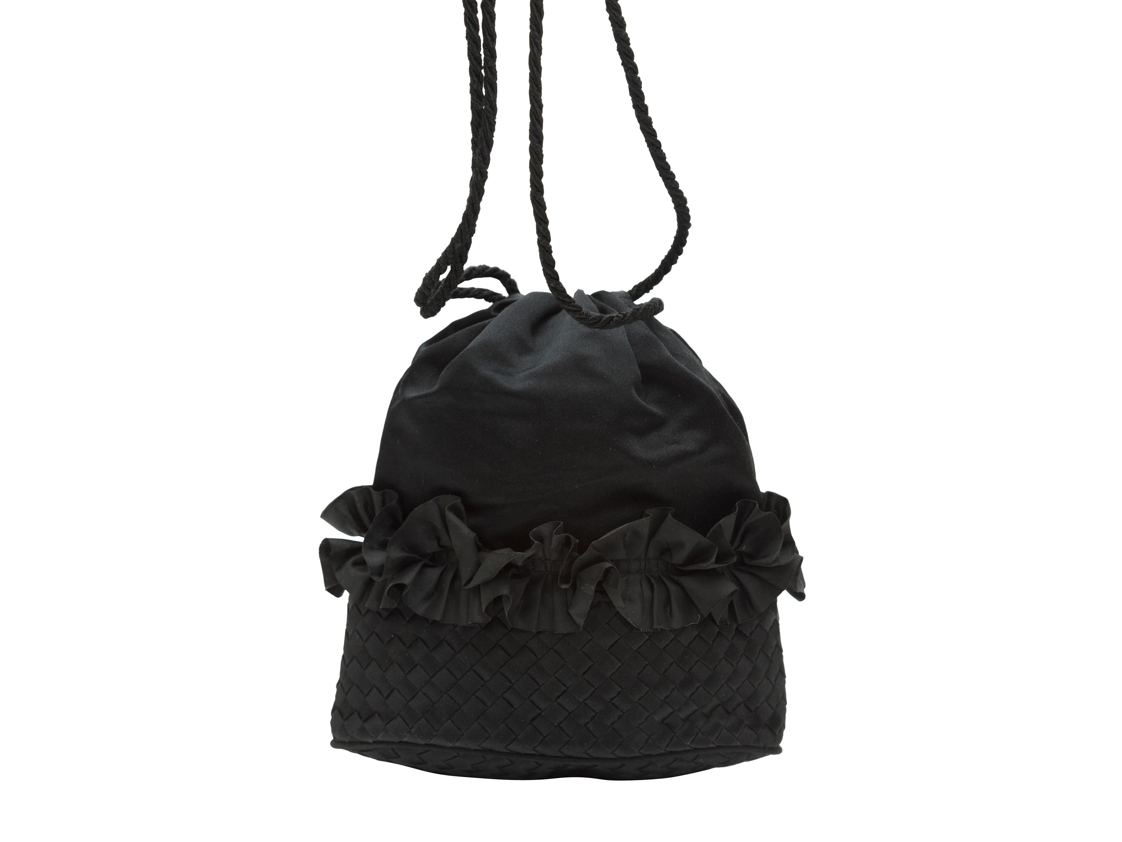 Women's Bottega Veneta Black Satin Intrecciato Bucket Bag