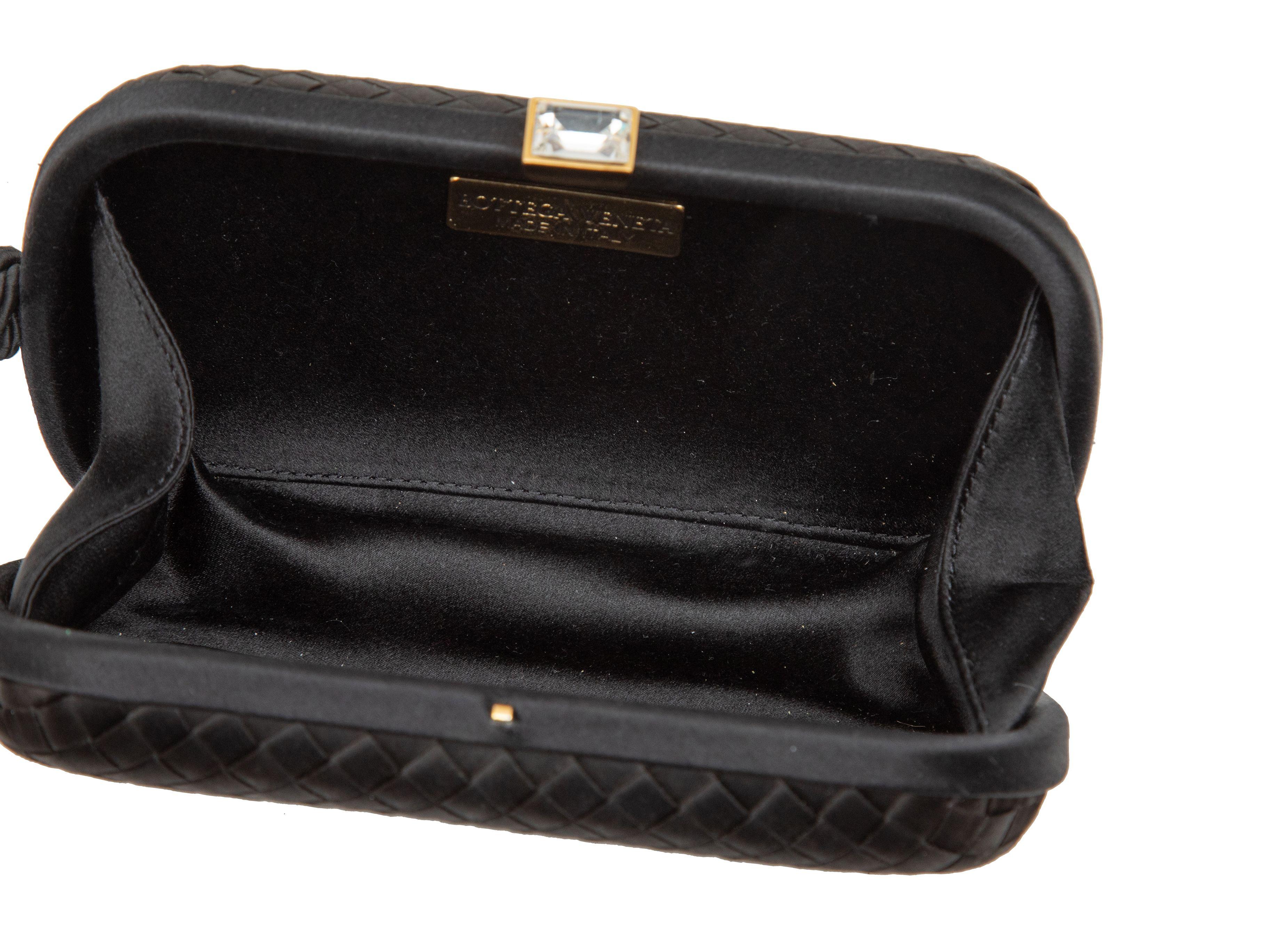 Bottega Veneta Black Satin Intrecciato Hard Clutch In Good Condition In New York, NY