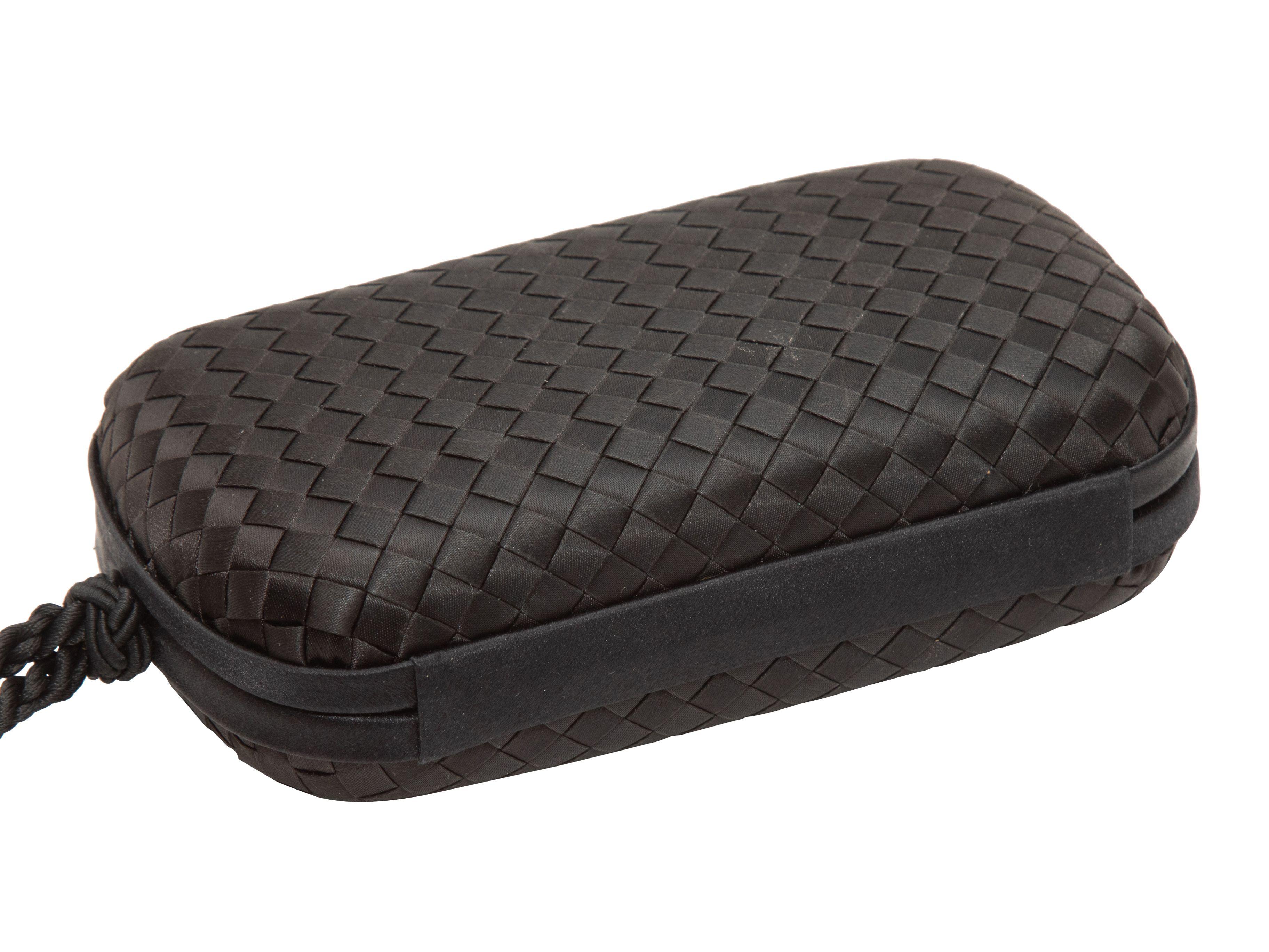 Women's Bottega Veneta Black Satin Intrecciato Hard Clutch