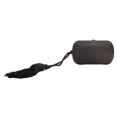 Bottega Veneta Black Satin Intrecciato Hard Clutch