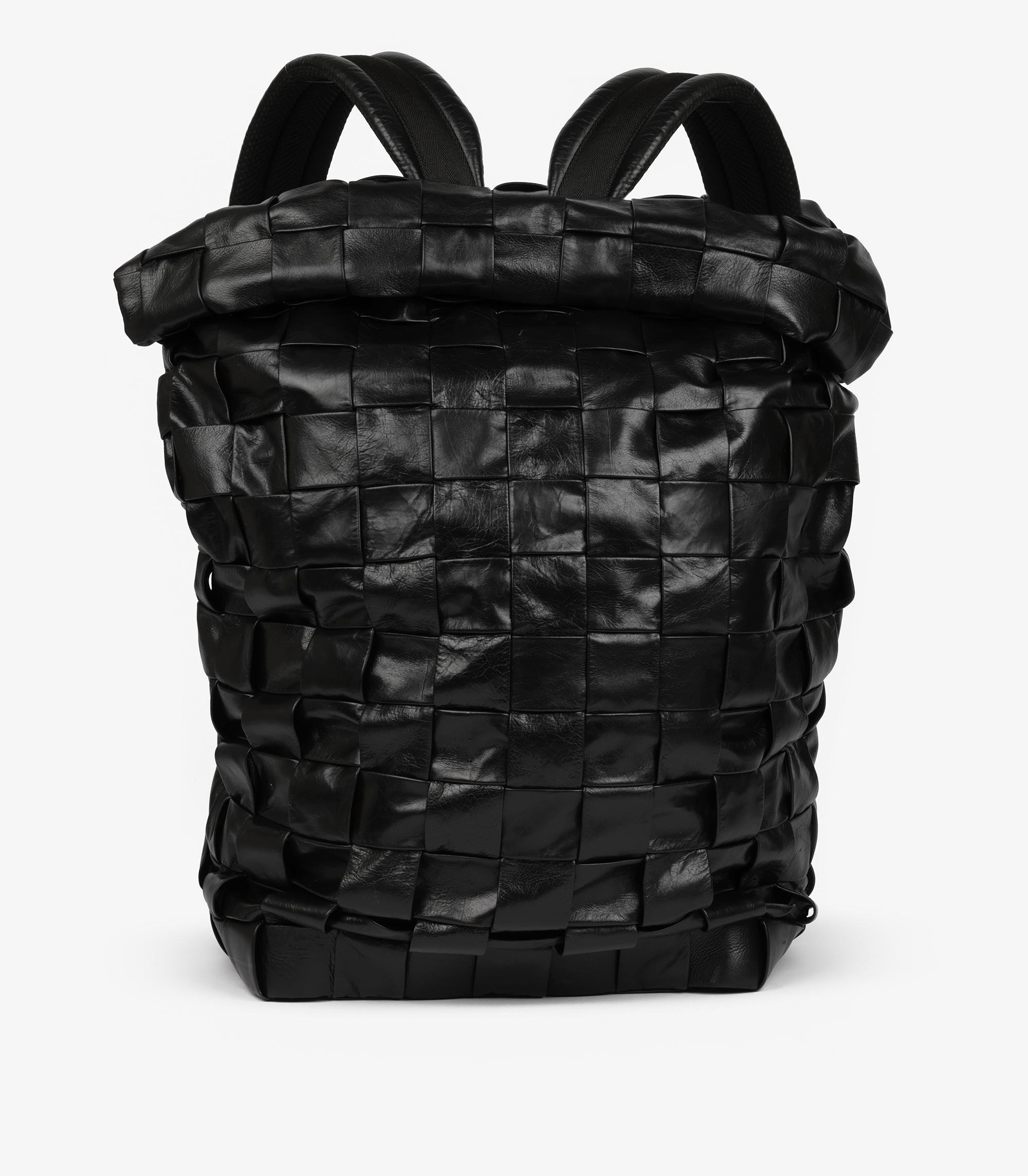 Bottega Veneta Maxi Envejecido Negro Brillante Intrecciato Piel de Becerro Tejida Roll Top en venta