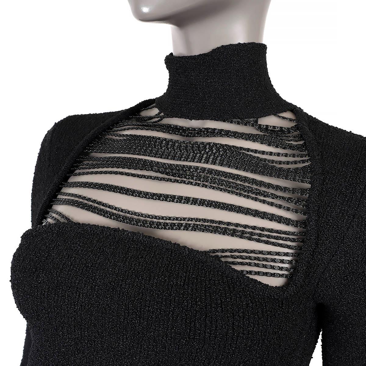 BOTTEGA VENETA Robe noire en soie noire 2019 CHAIN TRIM TURTLENECK BOUCLE Robe 36 XS Pour femmes en vente