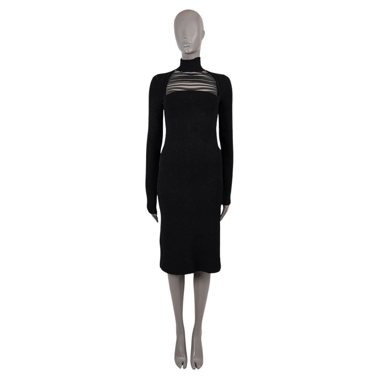 BOTTEGA VENETA Robe noire en soie noire 2019 CHAIN TRIM TURTLENECK BOUCLE Robe 36 XS