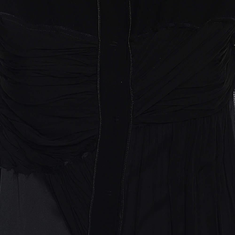 Women's Bottega Veneta Black Silk Draped Detail Button Front Maxi Dress M For Sale