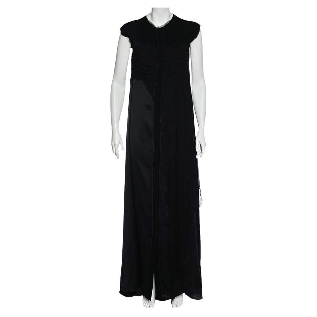 Bottega Veneta Black Silk Draped Detail Button Front Maxi Dress M For Sale