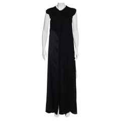 Bottega Veneta Black Silk Draped Detail Button Front Maxi Dress M