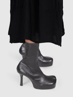 Bottega Veneta Black Square Toe Leather Boots Size IT 39.5