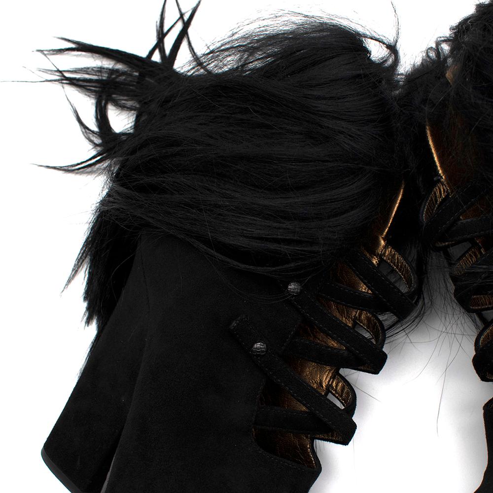 Bottega Veneta Black Suede Strappy Hair Trimmed Booties - Size EU 35.5 For Sale 2