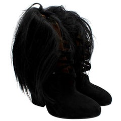 Bottega Veneta Black Suede Strappy Hair Trimmed Booties - Size EU 35.5