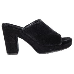Bottega Veneta Black Velvet Heeled Platform Mules Size IT 40