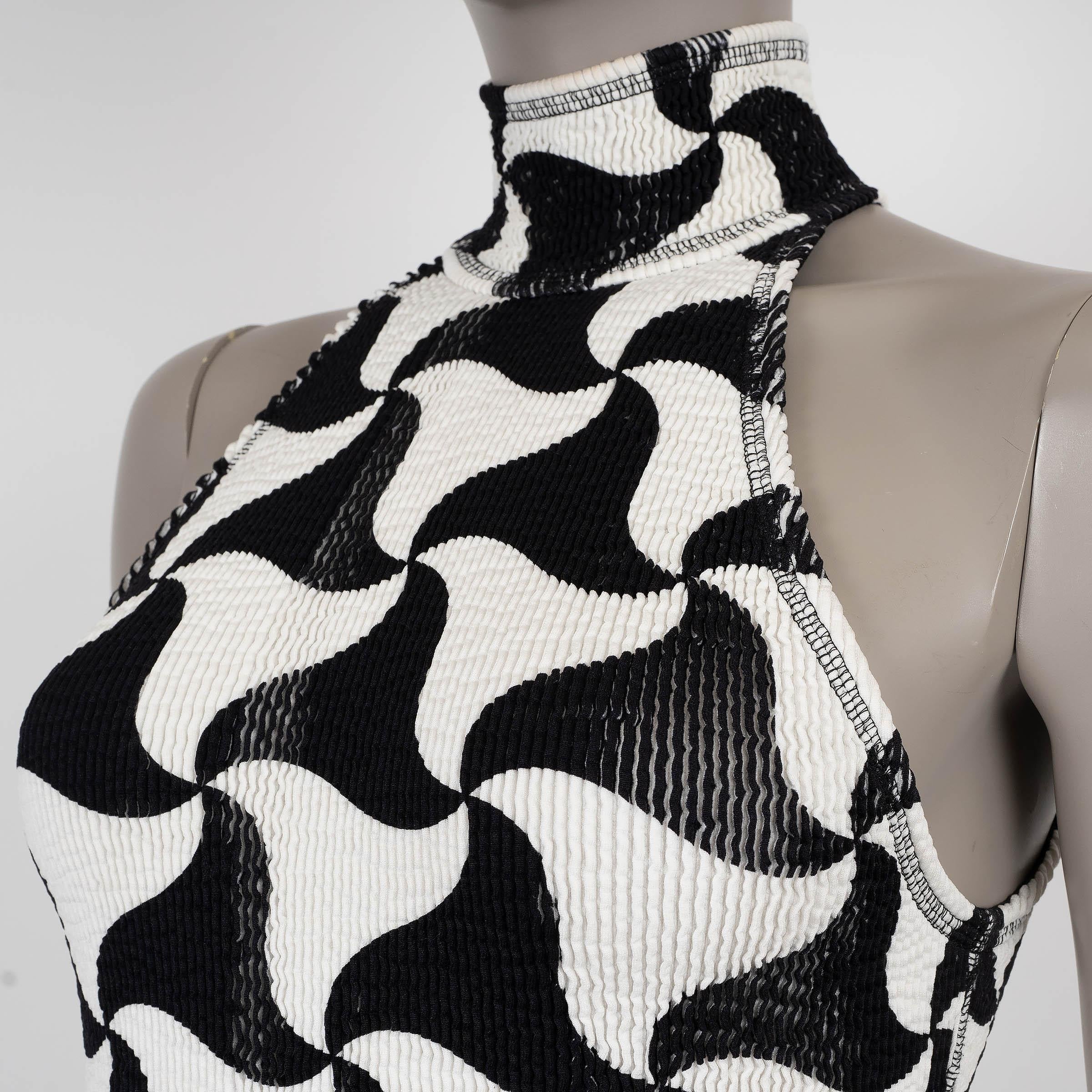 Donna Bottega Veneta nero e bianco 2022 TRIANGOLO SEERSUCKER Abito XS in vendita
