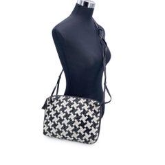 Bottega Veneta Black White Intrecciato Woven Nodini Crossbody Bag