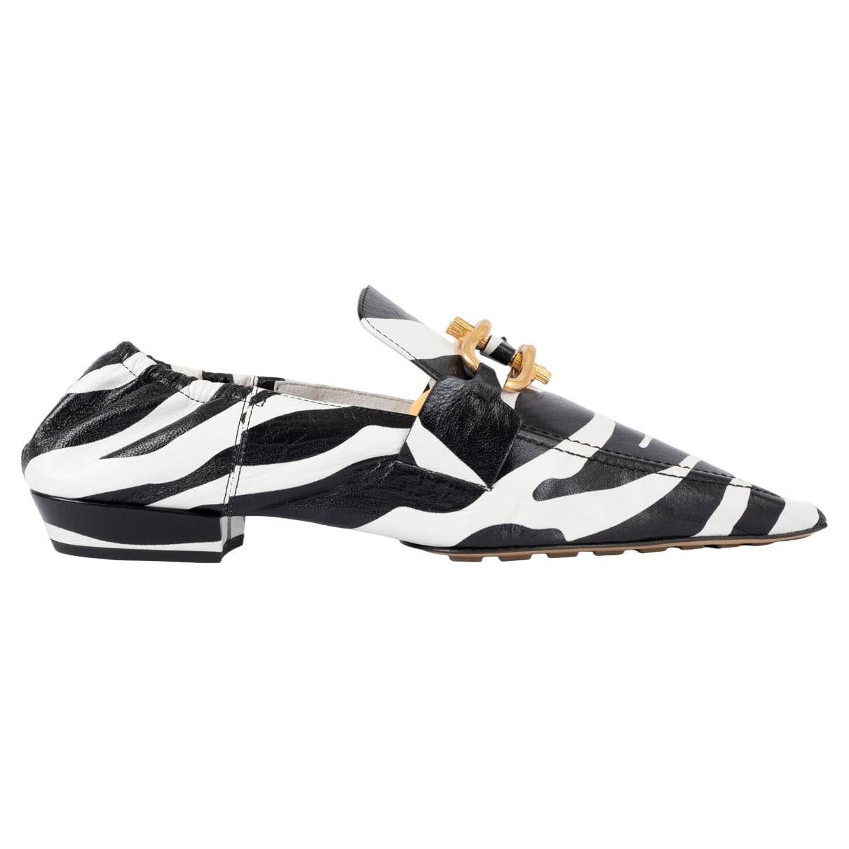BOTTEGA VENETA black white leather 2021 ZEBRA MADAME Loafers Shoes 39 For Sale