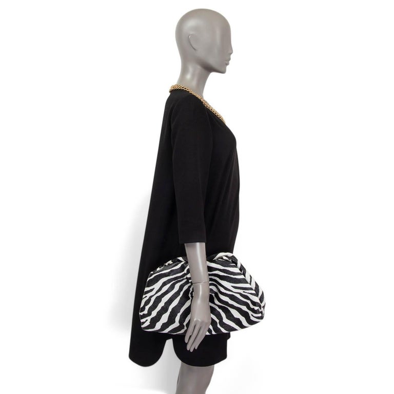 BOTTEGA VENETA black white leather ZEBRA THE POUCH OVERSIZED Clutch Bag