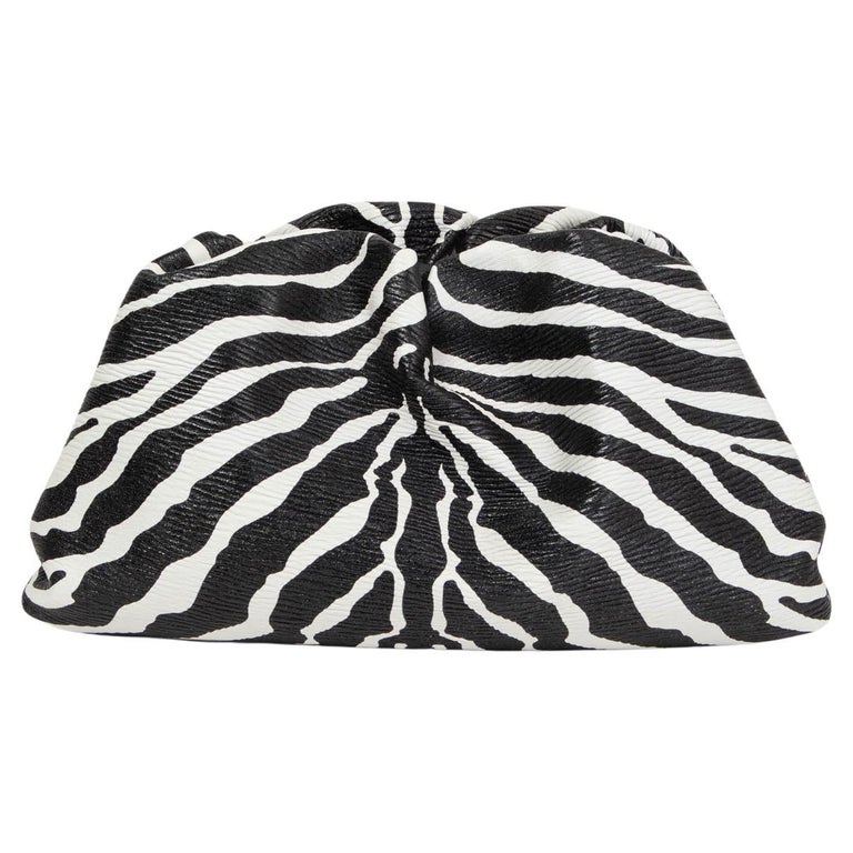 BOTTEGA black white leather ZEBRA THE POUCH OVERSIZED Clutch Bag