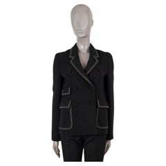 BOTTEGA VENETA black wool 2018 TOP STITCH DOUBLE BREASTED Blazer Jacket 38 XS