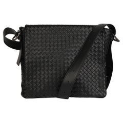 Bottega Veneta Black Woven Calfskin Leather Messenger Bag