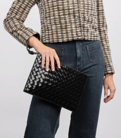 Bottega Veneta Black Woven Calfskin Leather Wristlet Pouch