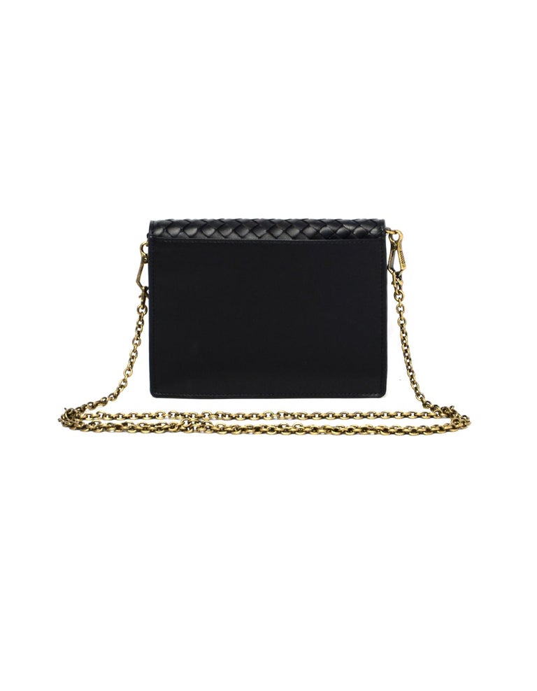 Bottega Veneta Black Woven Leather Chain Wallet Crossbody Bag For Sale ...