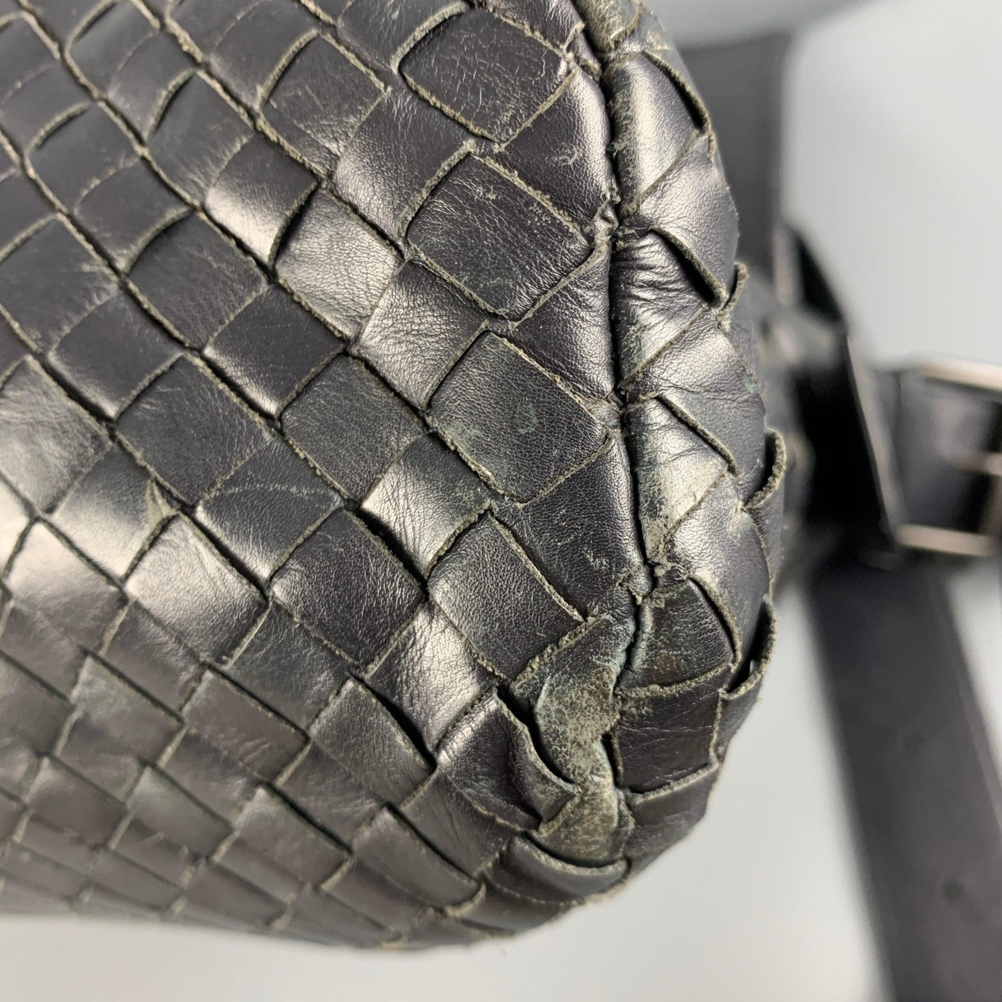BOTTEGA VENETA Black Woven Leather Cross Body Bags For Sale 4