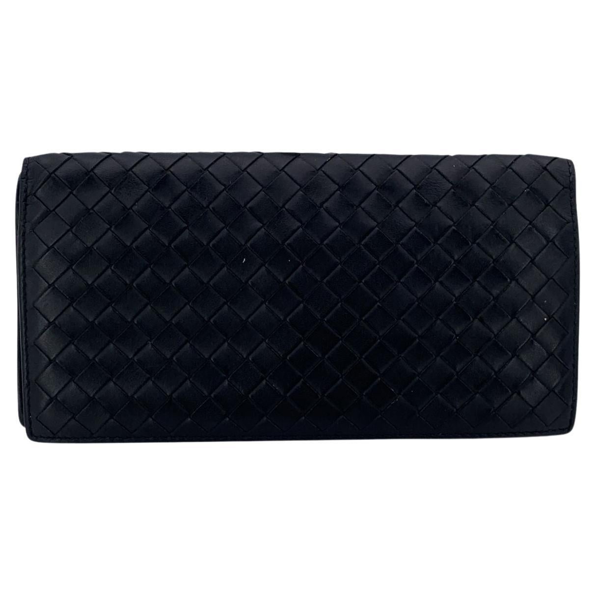 Bottega Veneta Black Woven Leather Intrecciato Wallet Coin Purse im Angebot