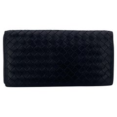 Bottega Veneta Black Woven Leather Intrecciato Wallet Coin Purse