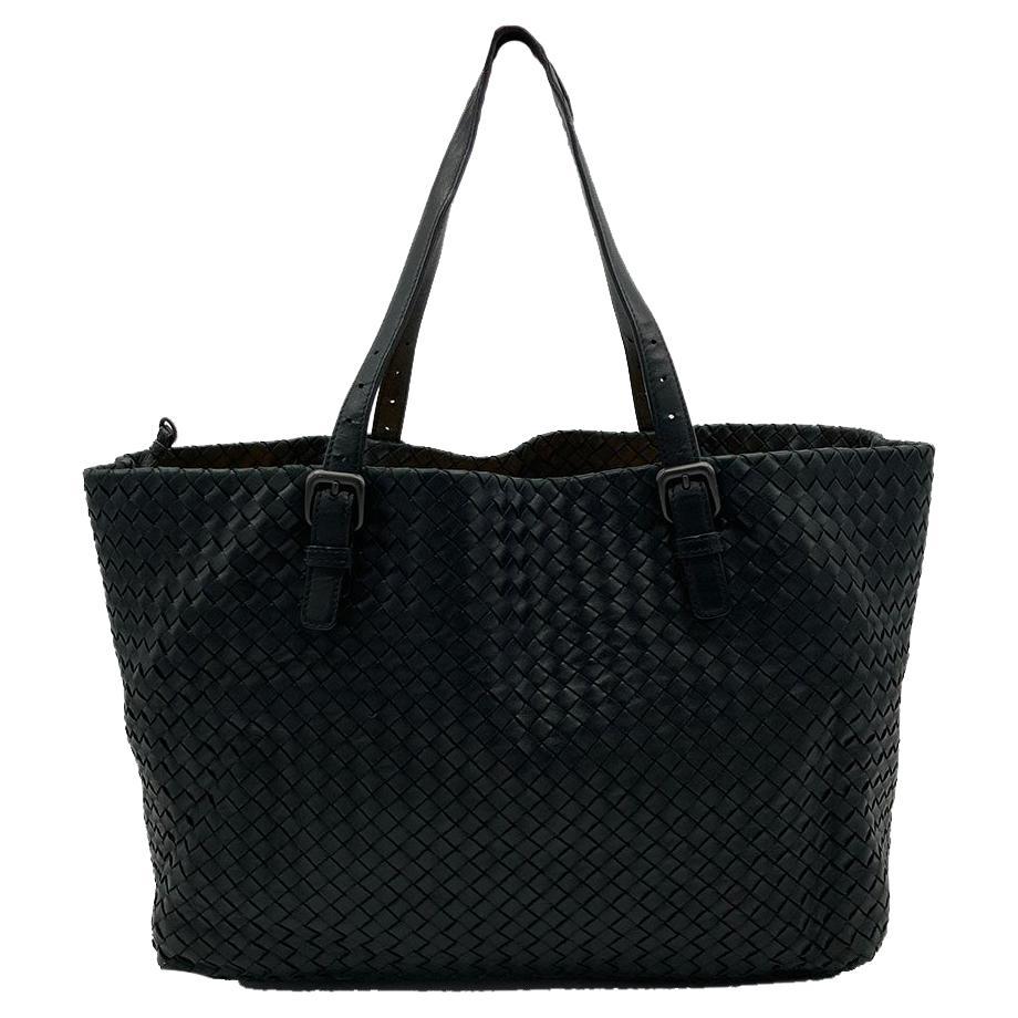 Bottega Veneta Black Woven Leather Shoulder Bag Tote For Sale