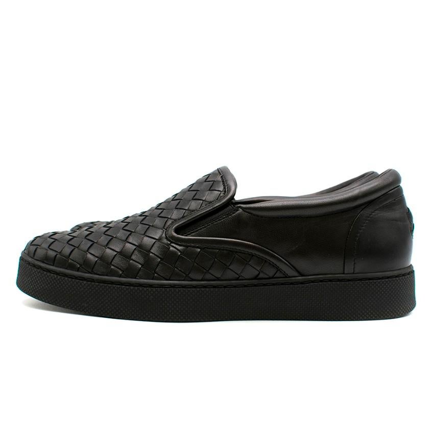 Bottega Veneta Black Woven Leather Slip-On Sneakers - Size EU 40.5 In Excellent Condition In London, GB
