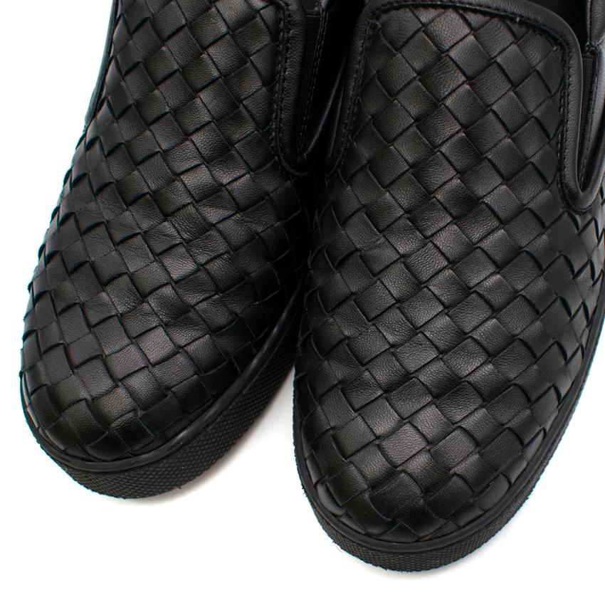 Women's Bottega Veneta Black Woven Leather Slip-On Sneakers - Size EU 40.5