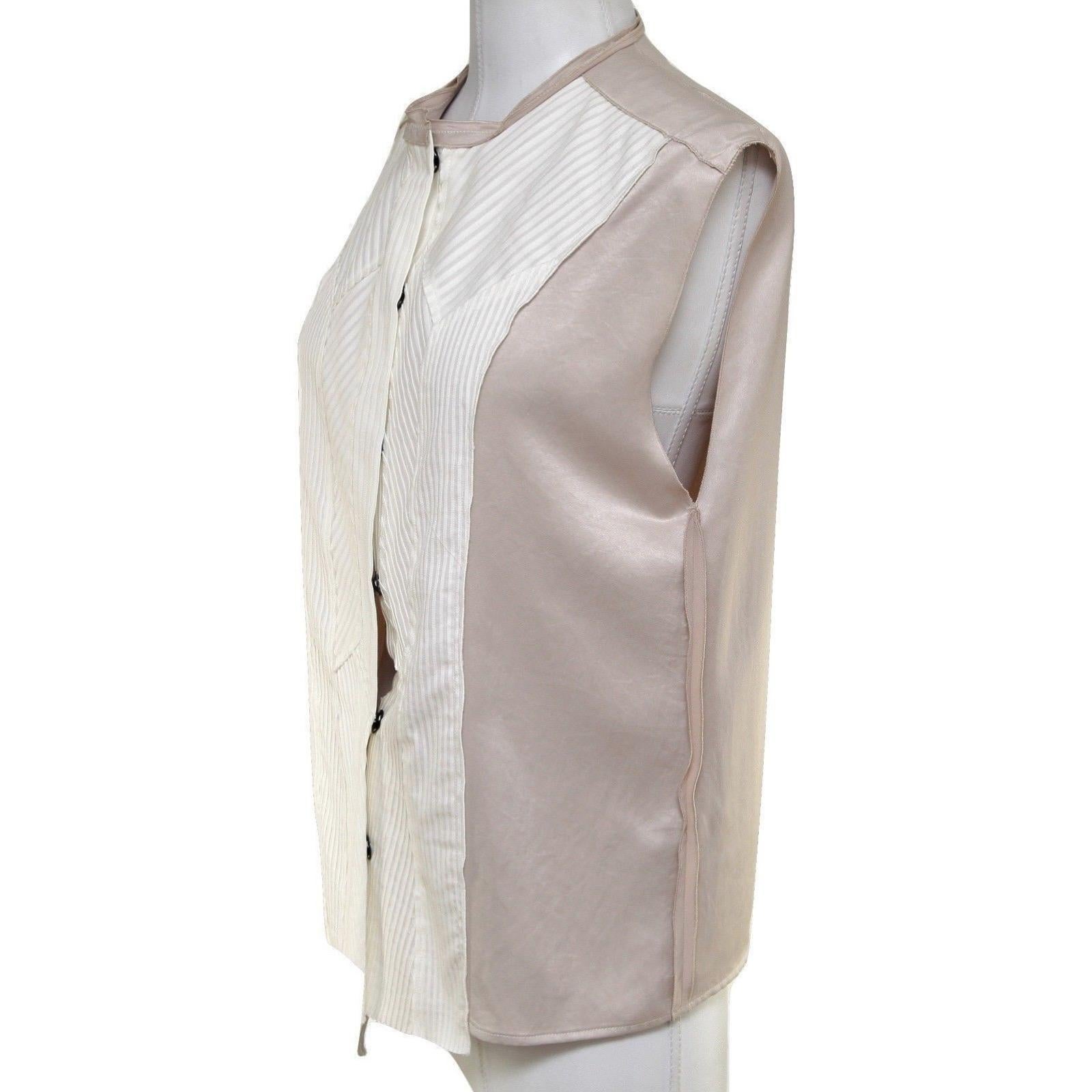 Gray BOTTEGA VENETA Blouse Sleeveless Shirt Top White Blush Snap Front Sz 38 BNWT For Sale