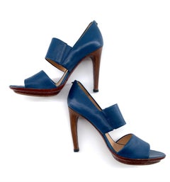 Bottega Veneta Blue and Brown Leather Sandal Heels, New, 2010s