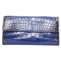 BOTTEGA VENETA blue black ombre genuine scaled leather long flap wallet