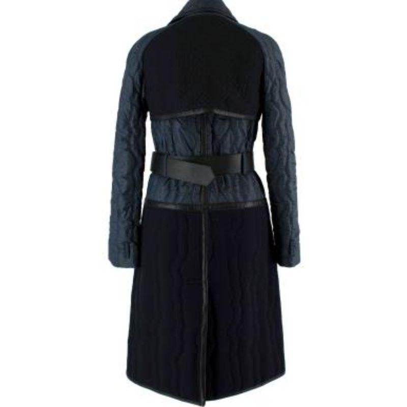 Bottega Veneta Blue Black Quilted Panel Belt Coat In Good Condition In London, GB