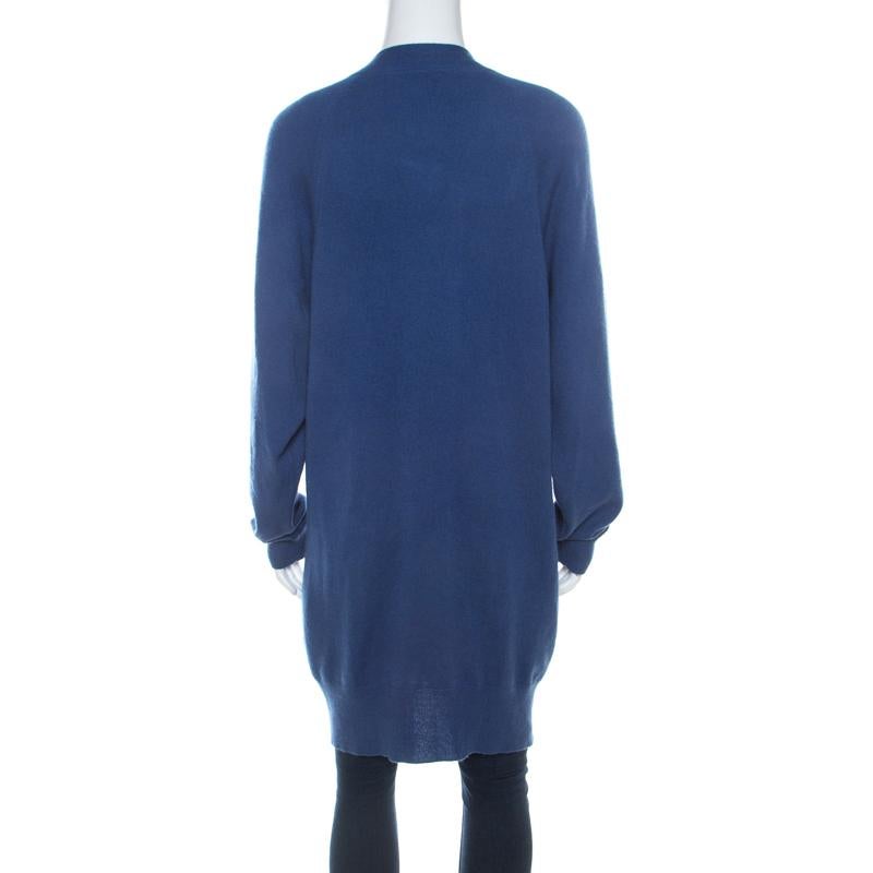 Bottega Veneta Blue Cashmere Button Front Long Cardigan M In Good Condition In Dubai, Al Qouz 2