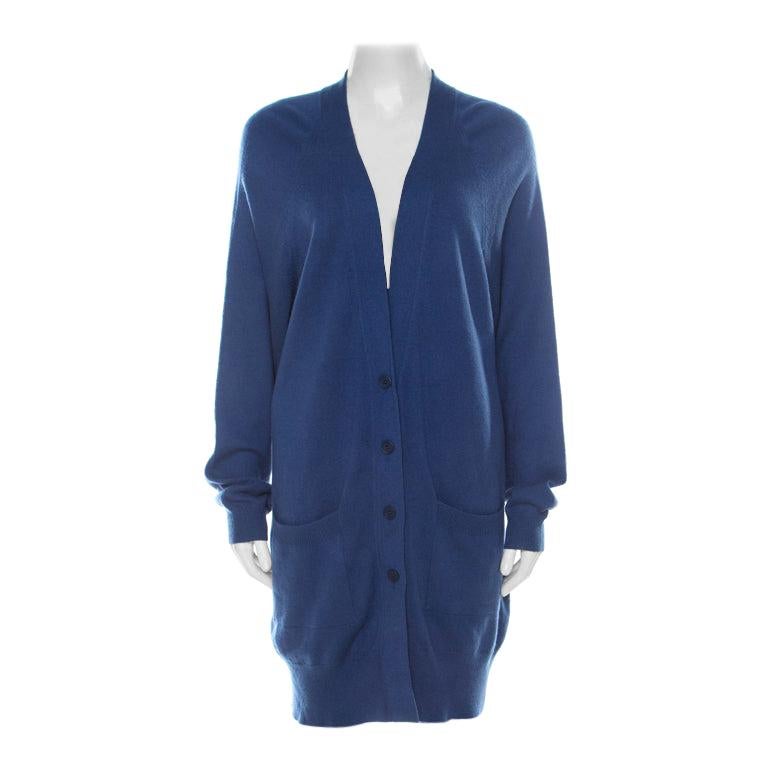 Bottega Veneta Blue Cashmere Button Front Long Cardigan M