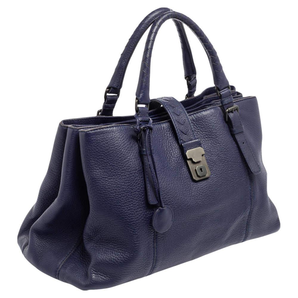 Bottega Veneta Blue Cervo Leather Medium Roma Tote In Fair Condition For Sale In Dubai, Al Qouz 2