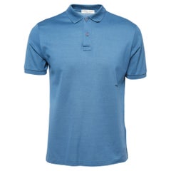 Bottega Veneta Blaues Pique-Polo-T-Shirt aus Baumwolle M