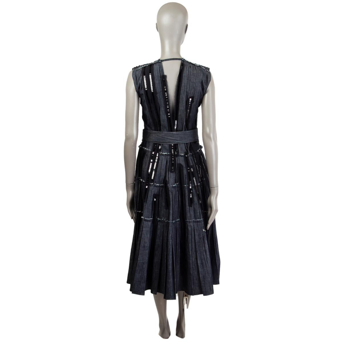 Black BOTTEGA VENETA blue cotton SEQUIN EMBELLISHED DENIM MIDI Dress 38 XS