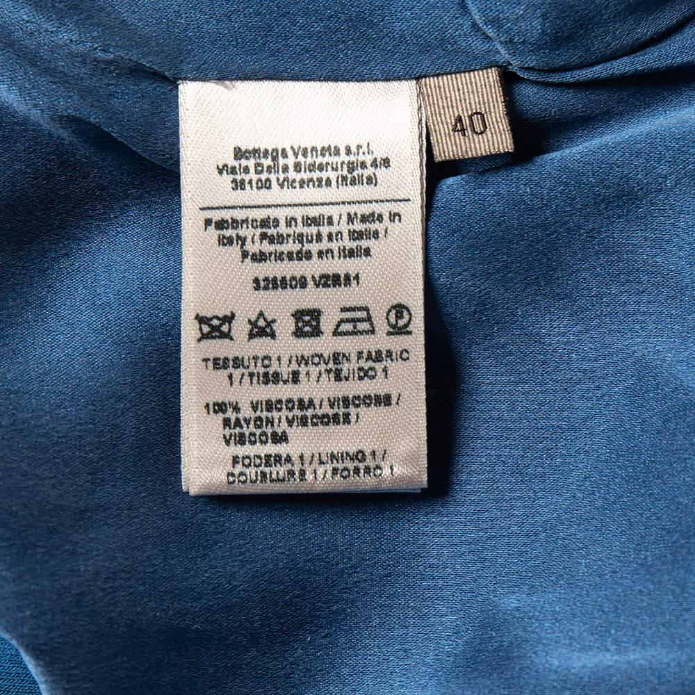 Women's Bottega Veneta Blue Crepe V-Neck Long Sleeve Maxi Dress S For Sale
