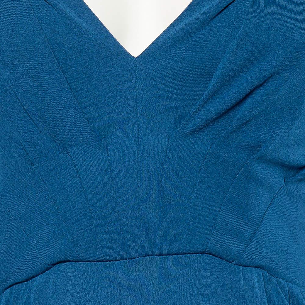 Bottega Veneta Blue Crepe V-Neck Long Sleeve Maxi Dress S For Sale 3