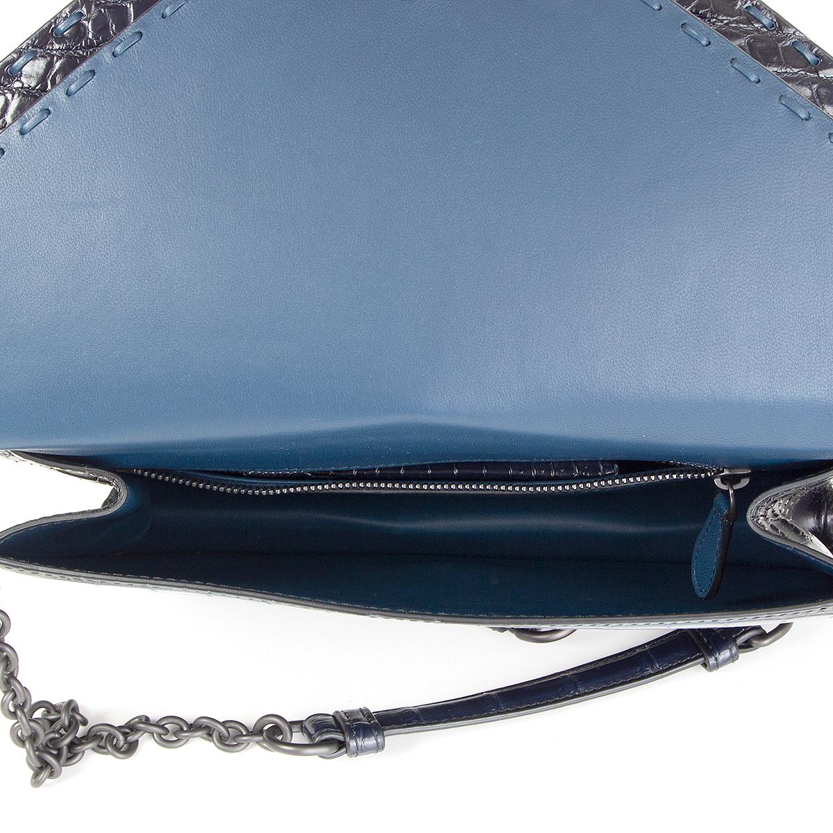 BOTTEGA VENETA blue CROCODILE PIANO CHAIN Shoulder Bag Pacific Nero 1