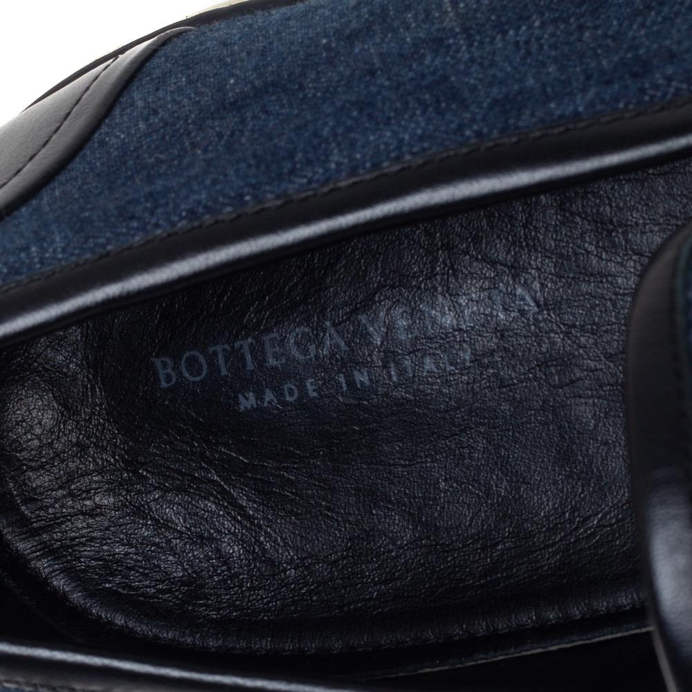 Bottega Veneta Blue Denim and Black Leather Trim Slip On Sneakers Size 43 2