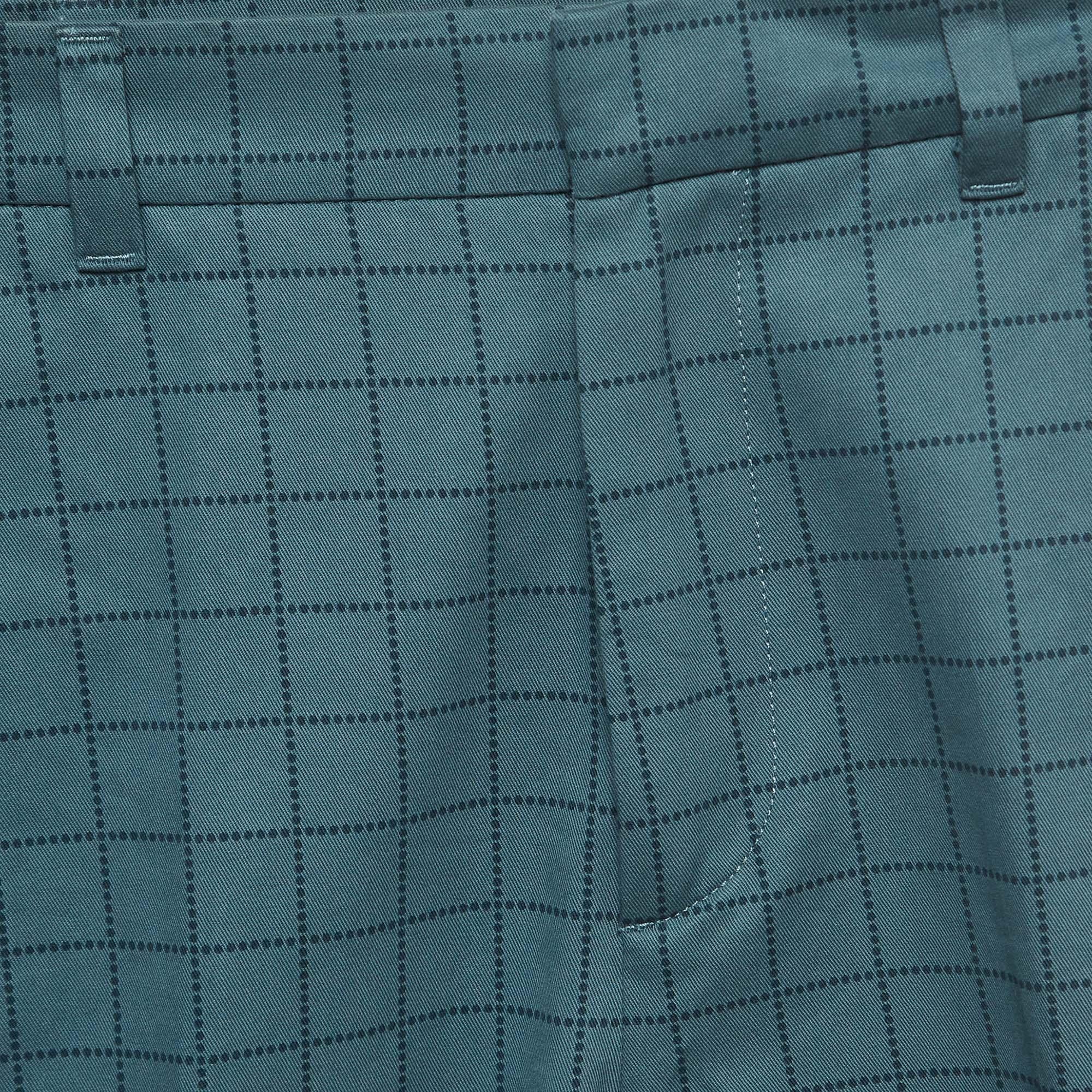 Bottega Veneta Blue Grid Check Cotton Formal Trousers S In New Condition For Sale In Dubai, Al Qouz 2