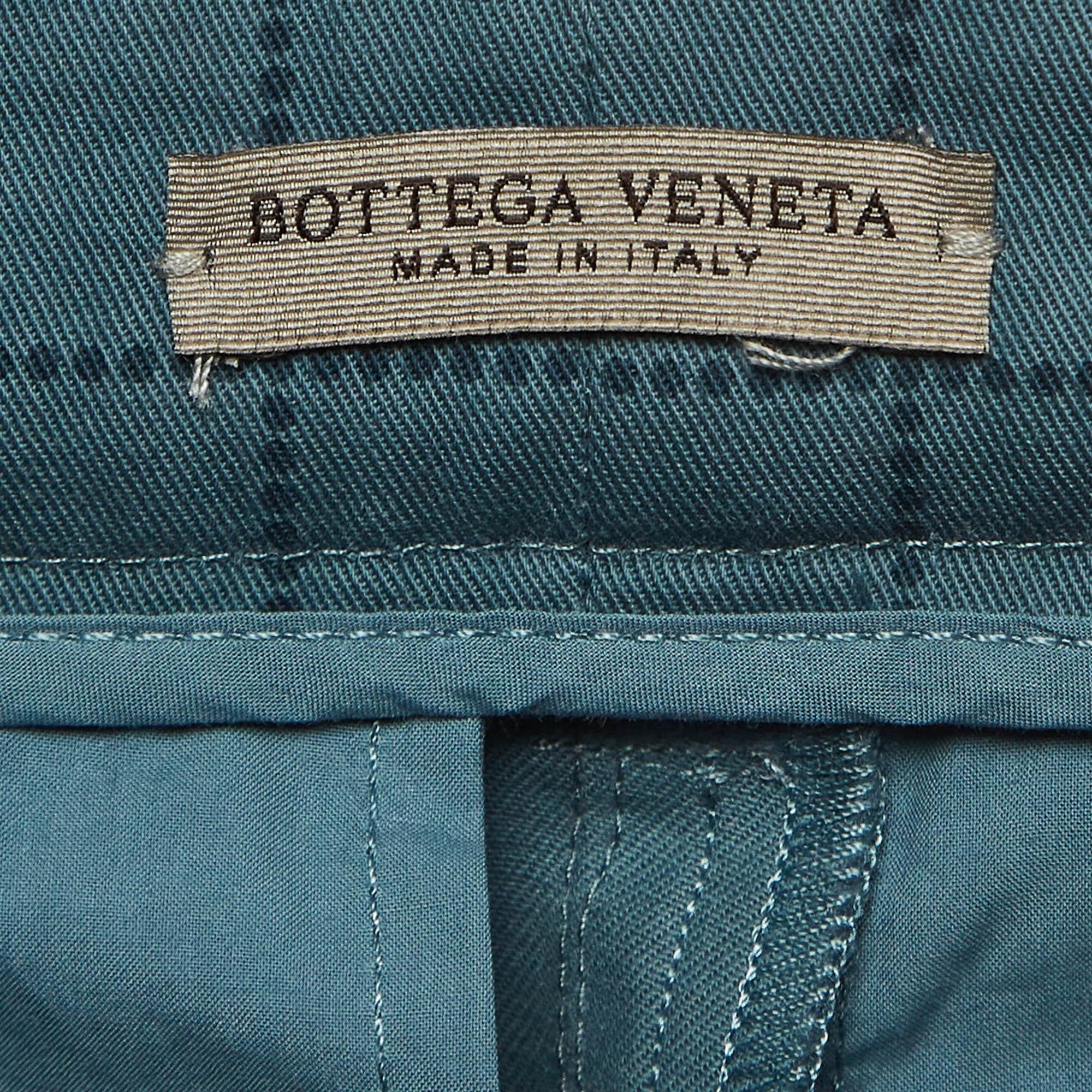 Men's Bottega Veneta Blue Grid Check Cotton Formal Trousers S For Sale