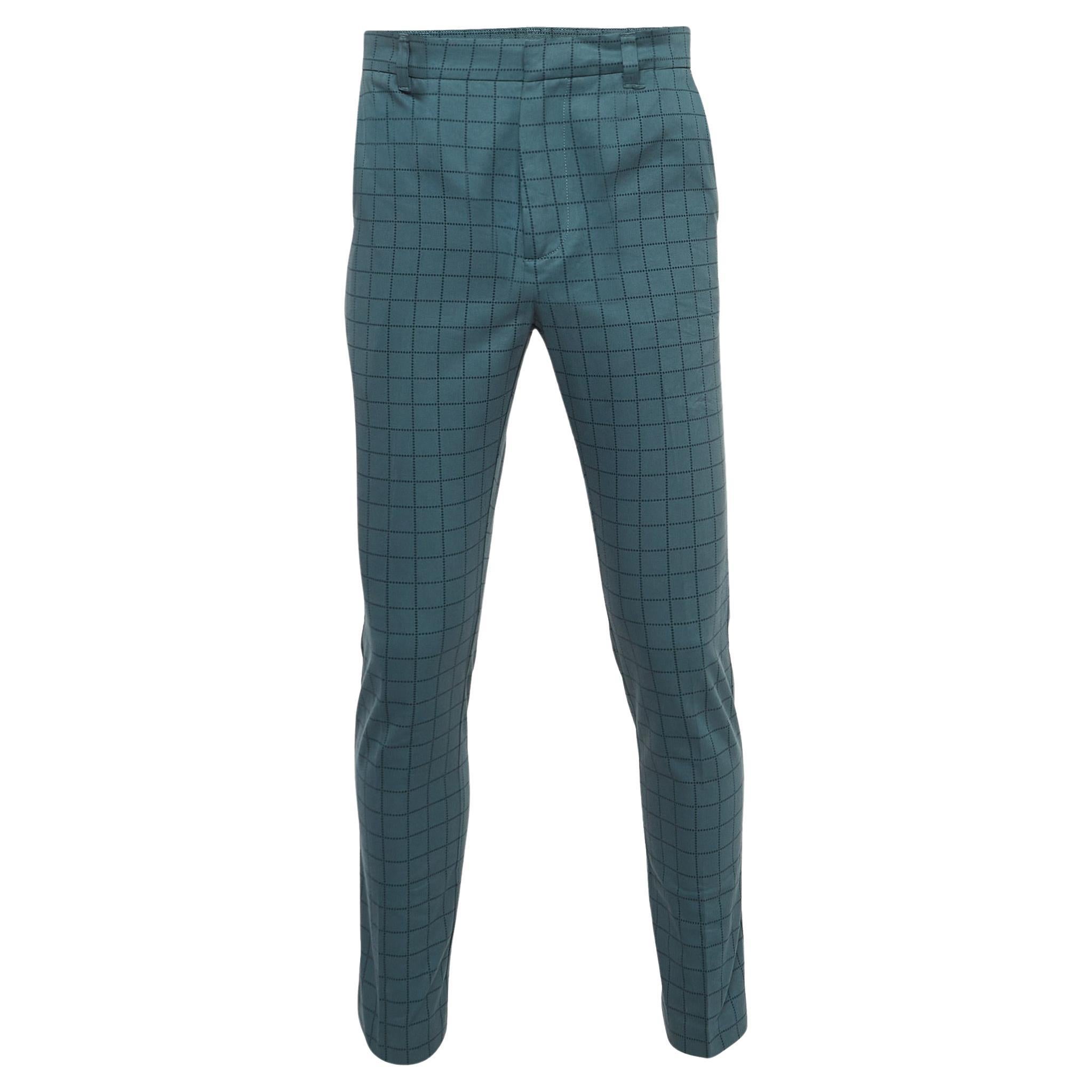 Bottega Veneta Blue Grid Check Cotton Formal Trousers S For Sale