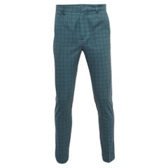 Bottega Veneta Blue Grid Check Cotton Formal Trousers S