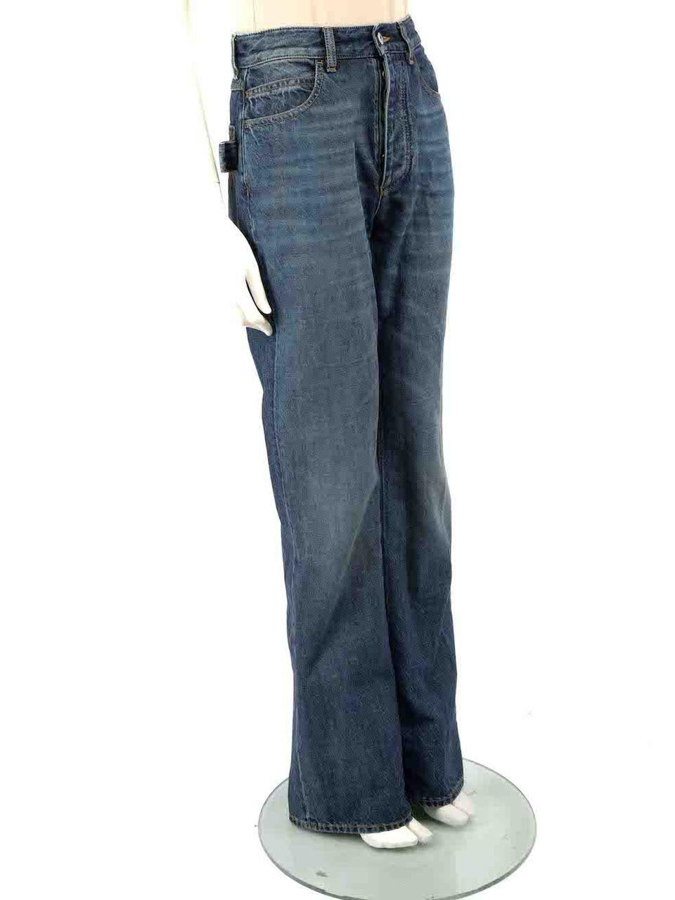 CONDITION is Very good. Minimal wear to trousers is evident. Minimal wear to front right leg with a small mark on this used Bottega Veneta designer resale item.
 
 
 
 Details
 
 
 Blue
 
 Cotton
 
 Straight leg jeans
 
 High rise
 
 Front button up